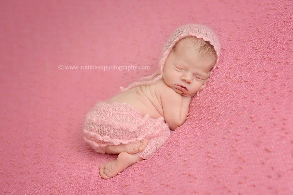 SET Pink Ruffles Mohair Newborn Pants and Bonnet Hat