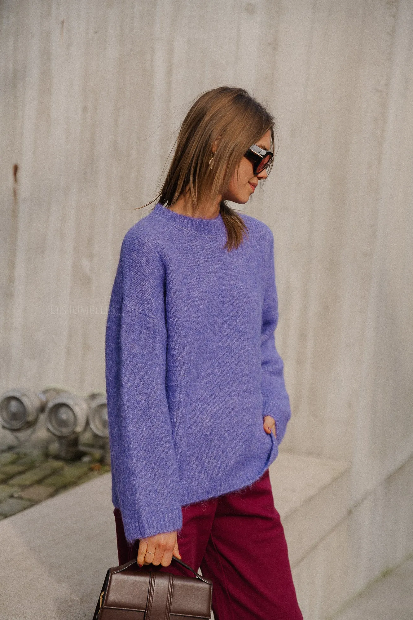 SLFGabella LS knit O-neck paisley purple