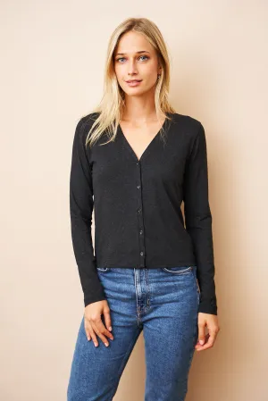 Soft Touch V-Neck Cardigan in Anthracite Chine