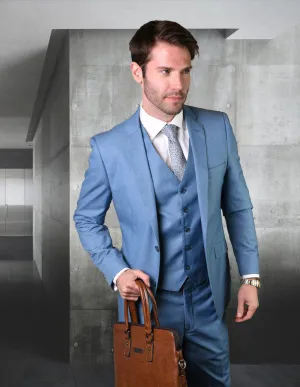 STAVROS 3 PC STEEL BLUE MODERN FIT SUIT