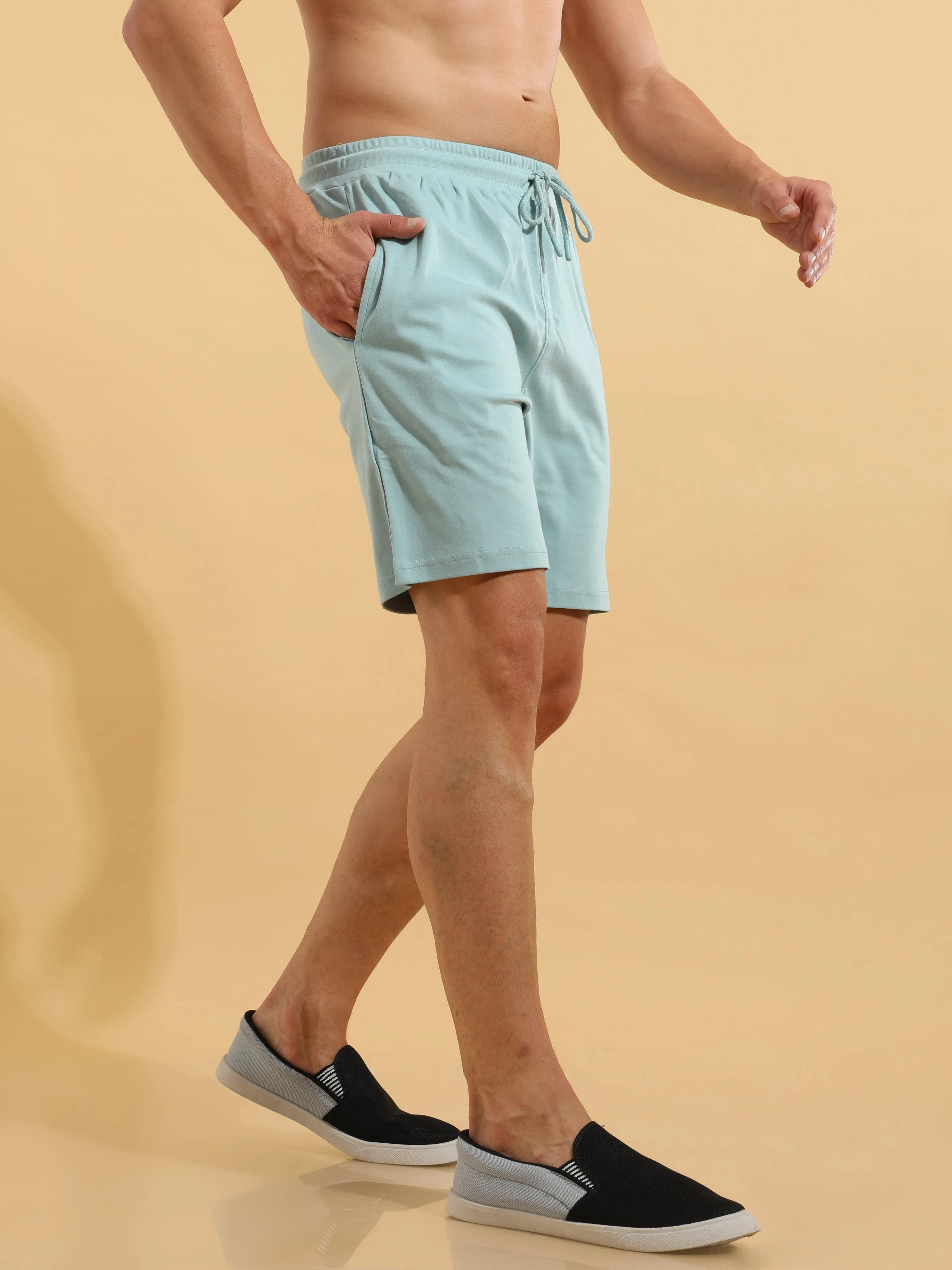 Stone Blue Cotton Shorts