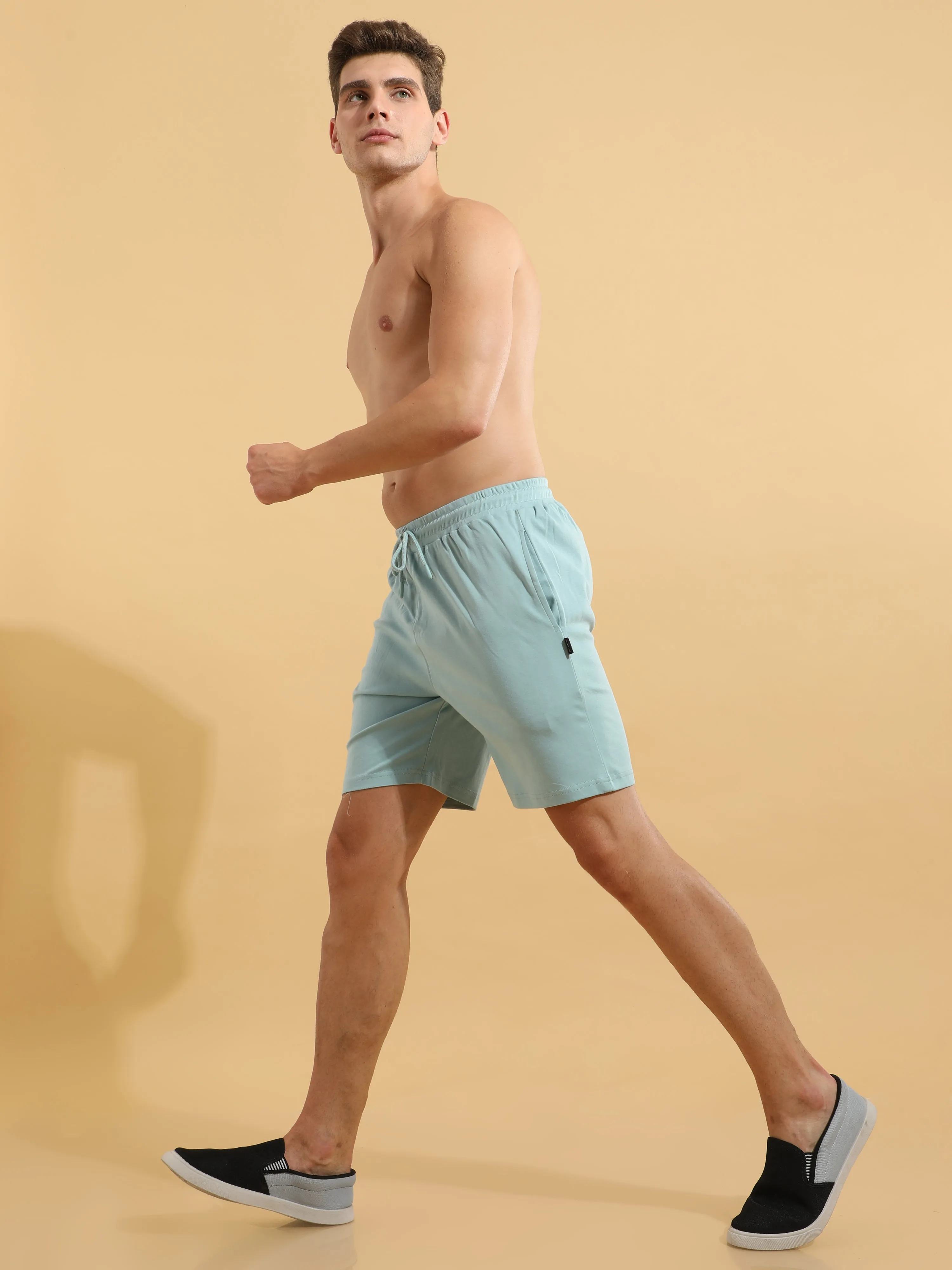 Stone Blue Cotton Shorts