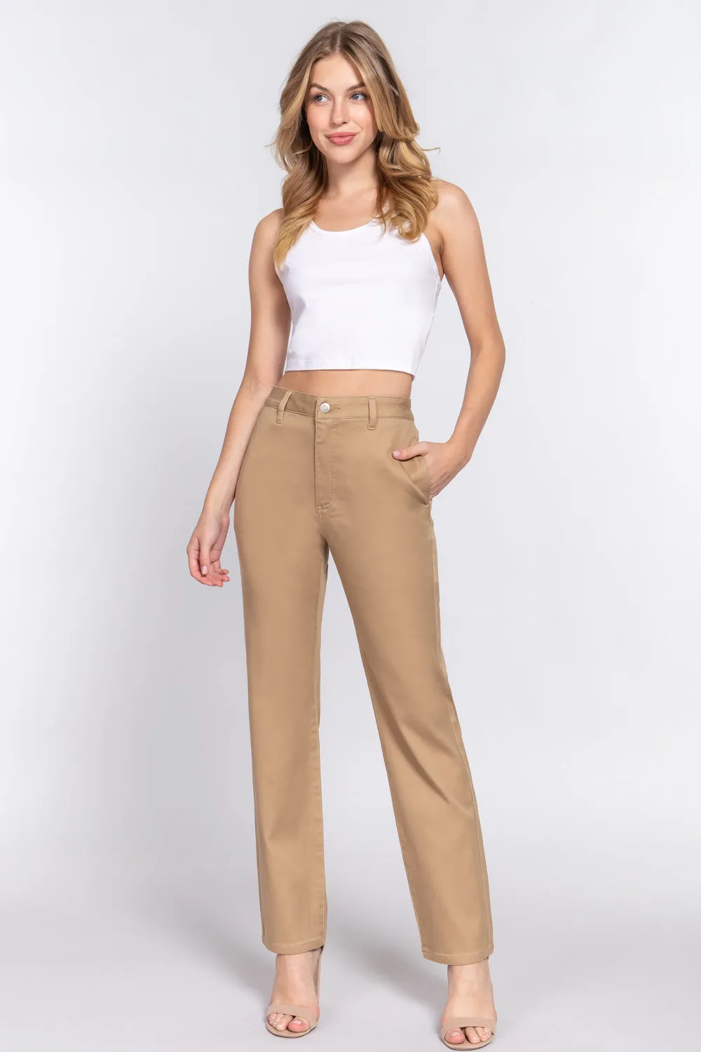 Straight Fit Twill Long Pants - 5 colors