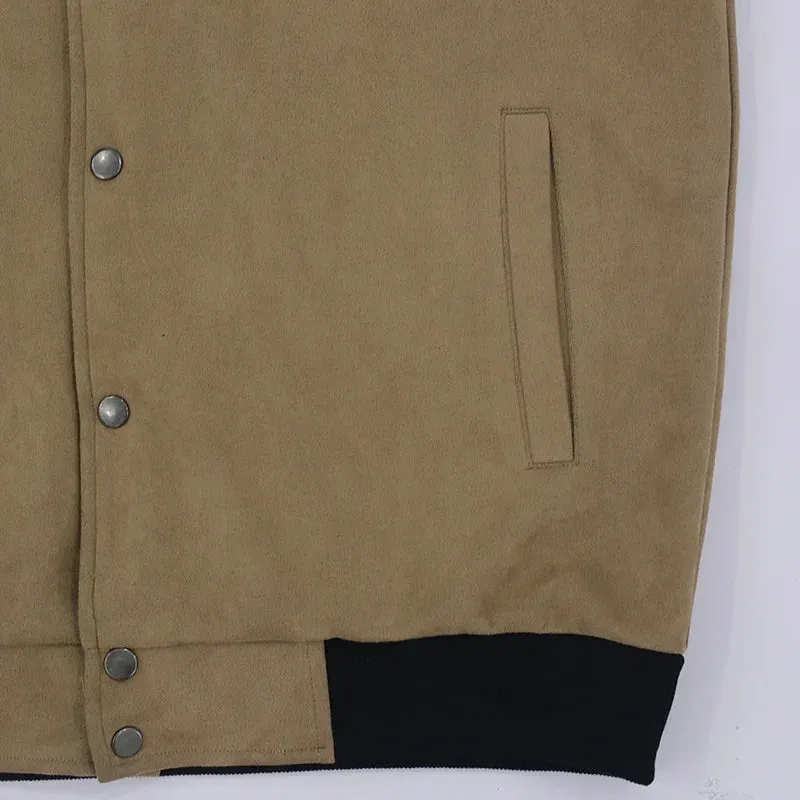 Suede Stand Collar Button Jacket