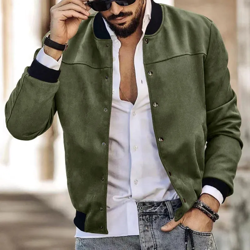 Suede Stand Collar Button Jacket