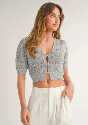 Sylvie Short Sleeve Cardigan - Silver