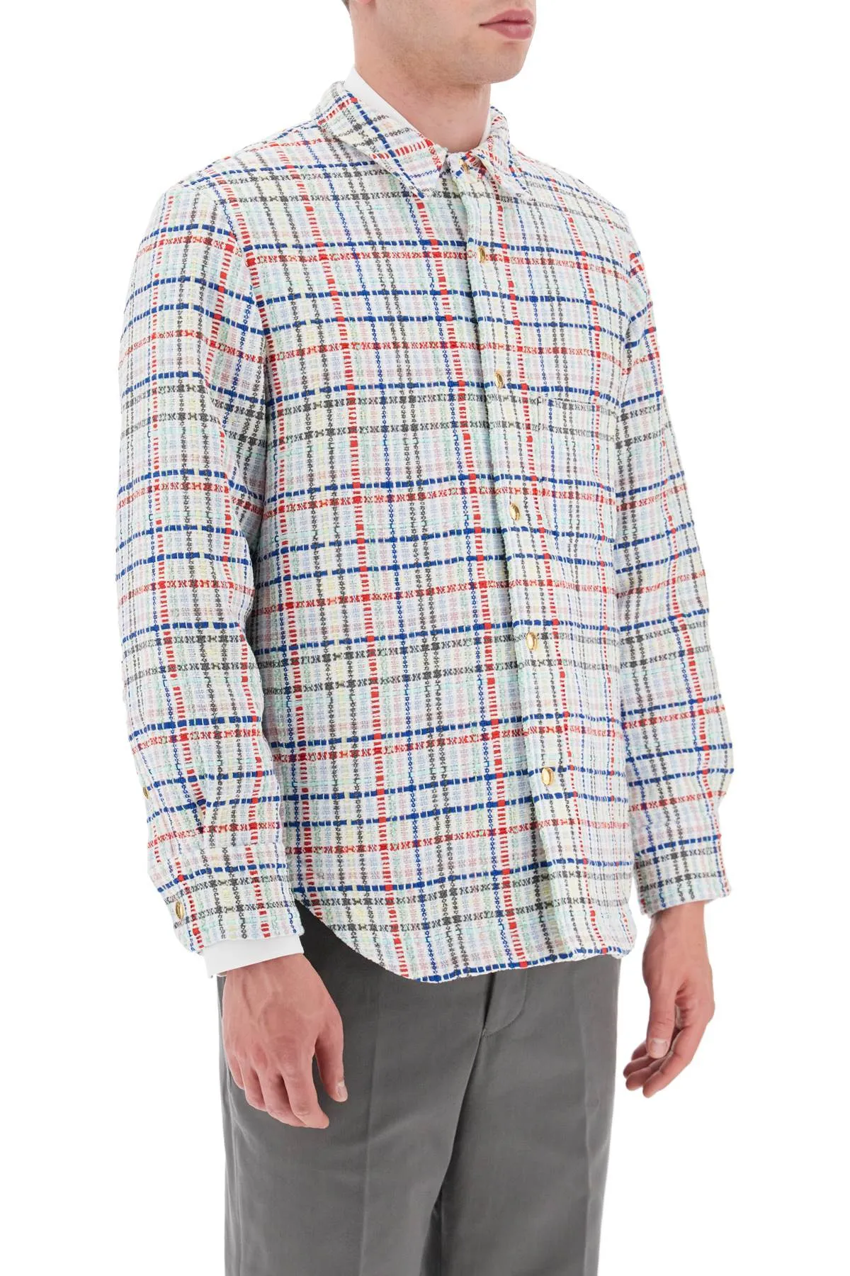 Thom browne multicolor gingham tweed shirt jacket