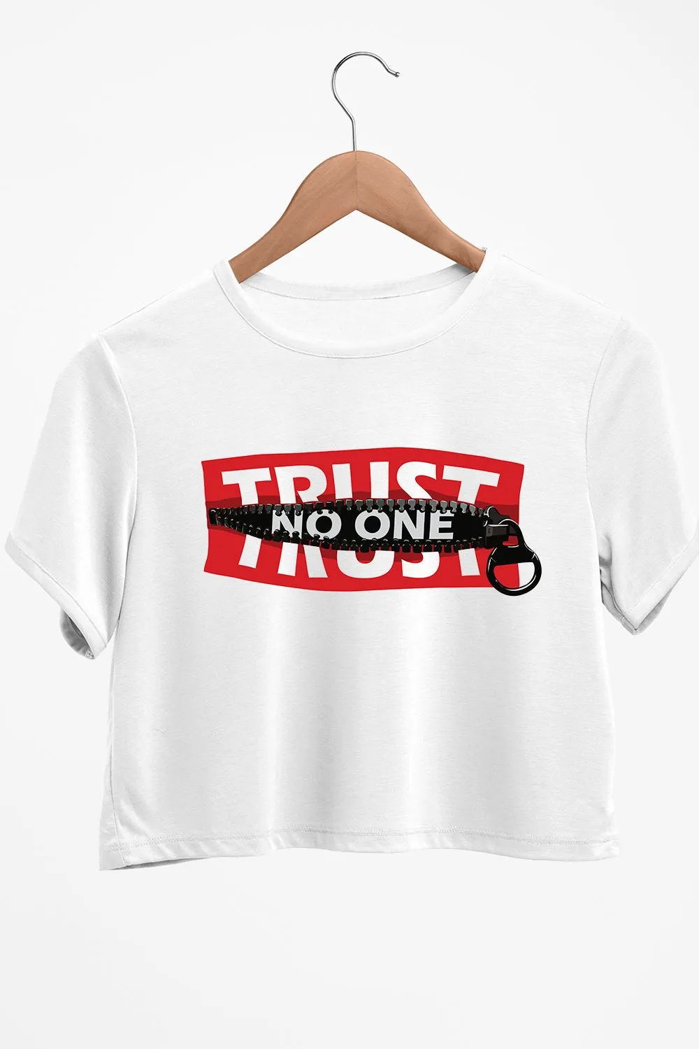 Trust No One Graphic Printed White Crop Top