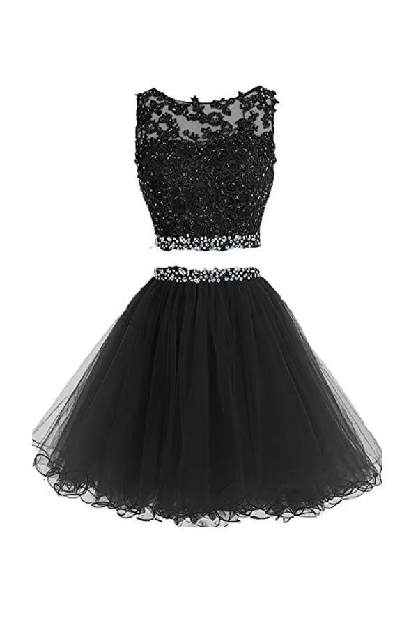 Two Pieces Prom Dresses Applique Short Homecoming Dresses  PG036