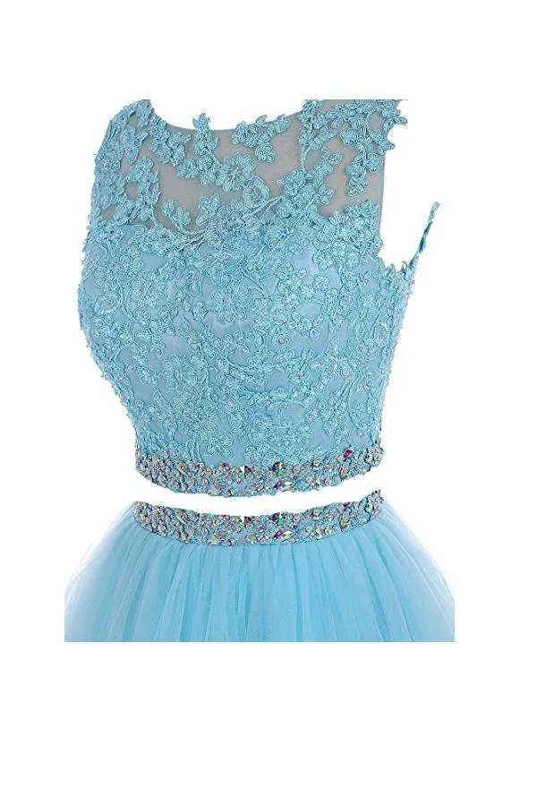 Two Pieces Prom Dresses Applique Short Homecoming Dresses  PG036