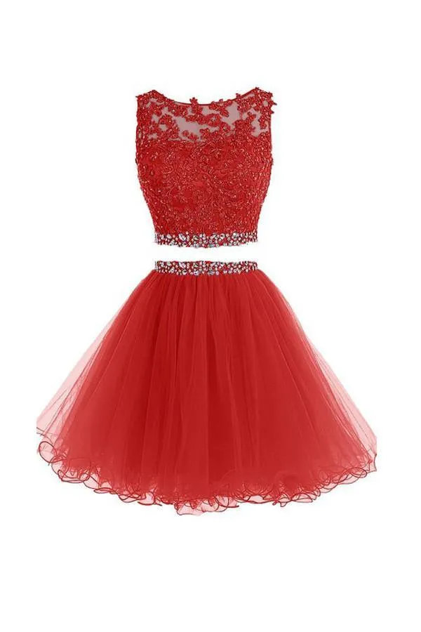 Two Pieces Prom Dresses Applique Short Homecoming Dresses  PG036