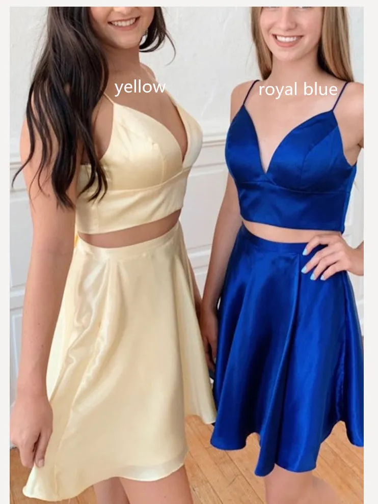 Two Pieces Spaghetti Straps Cheap Short Prom Dress With Bowknot Homecoming Dress kts103