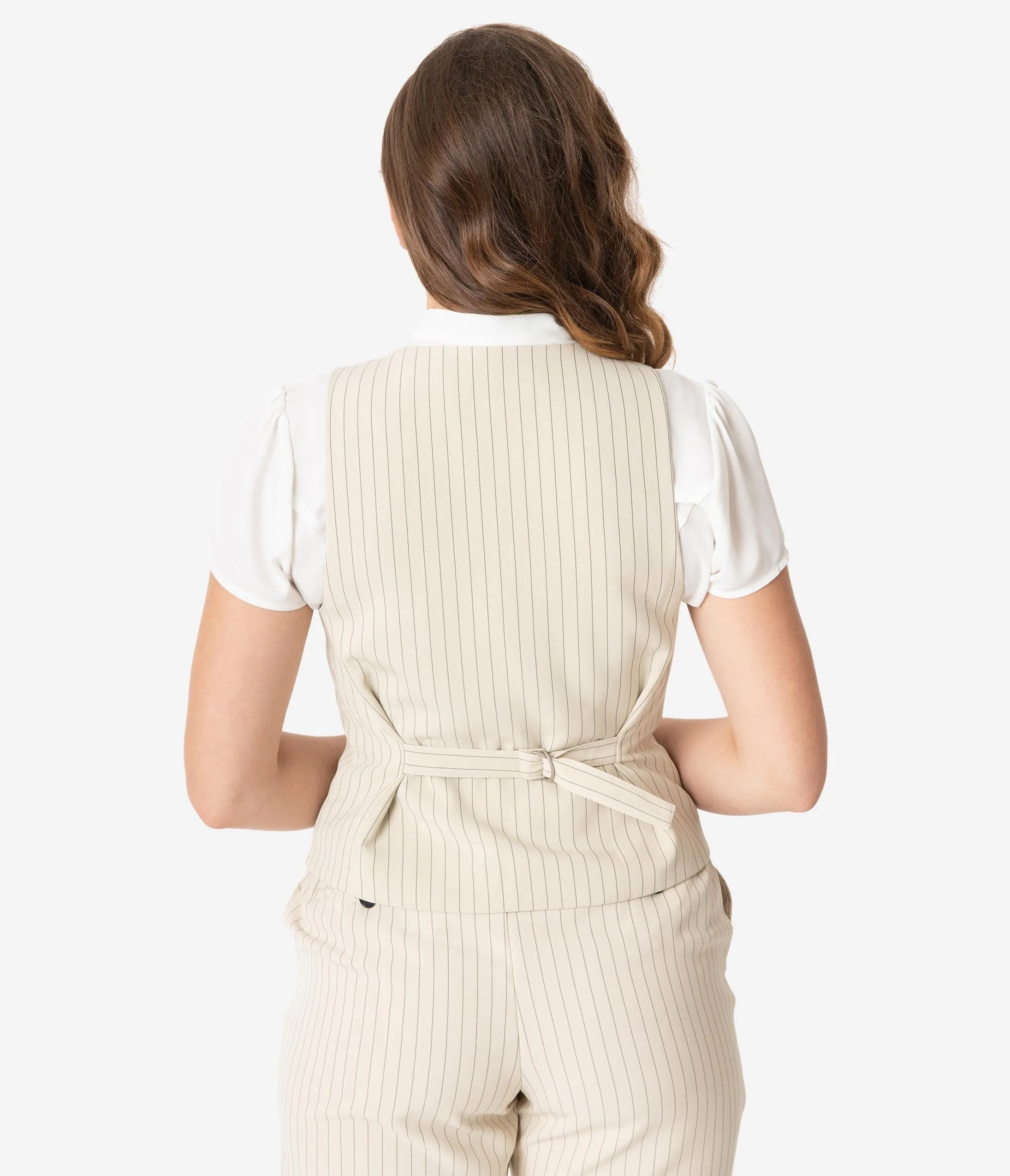 Unique Vintage Cream & Black Pinstripe Keaton Vest