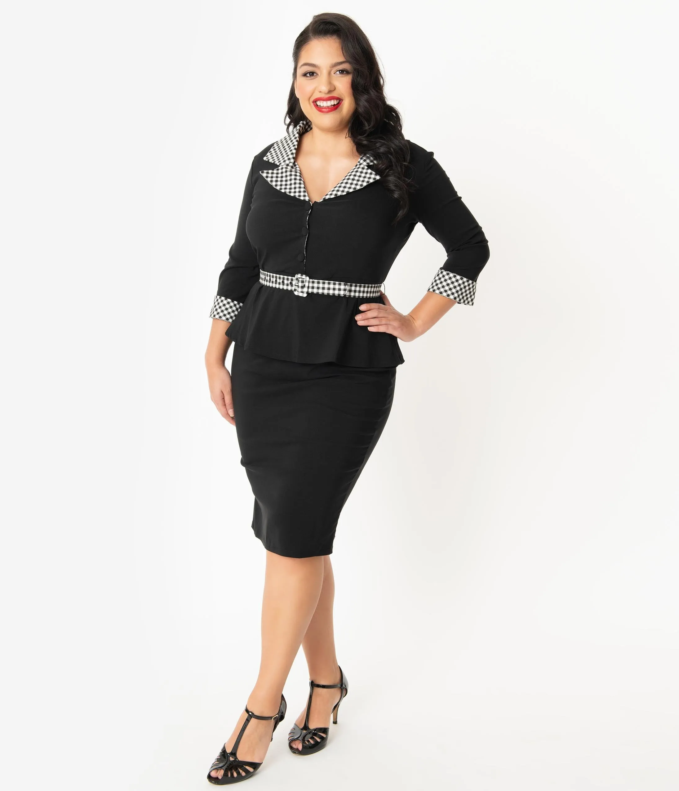 Unique Vintage Plus Size 1940s Black & Gingham Cooper Suit Dress