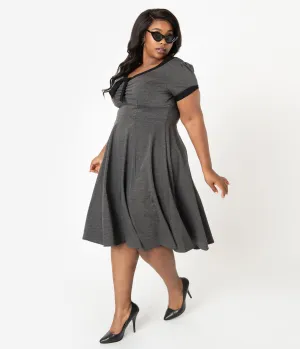 Unique Vintage Plus Size 1940s Style Grey & Black Natalie Swing Dress