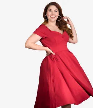 Unique Vintage Plus Size 1950s Red Sweetheart Midge Swing Dress