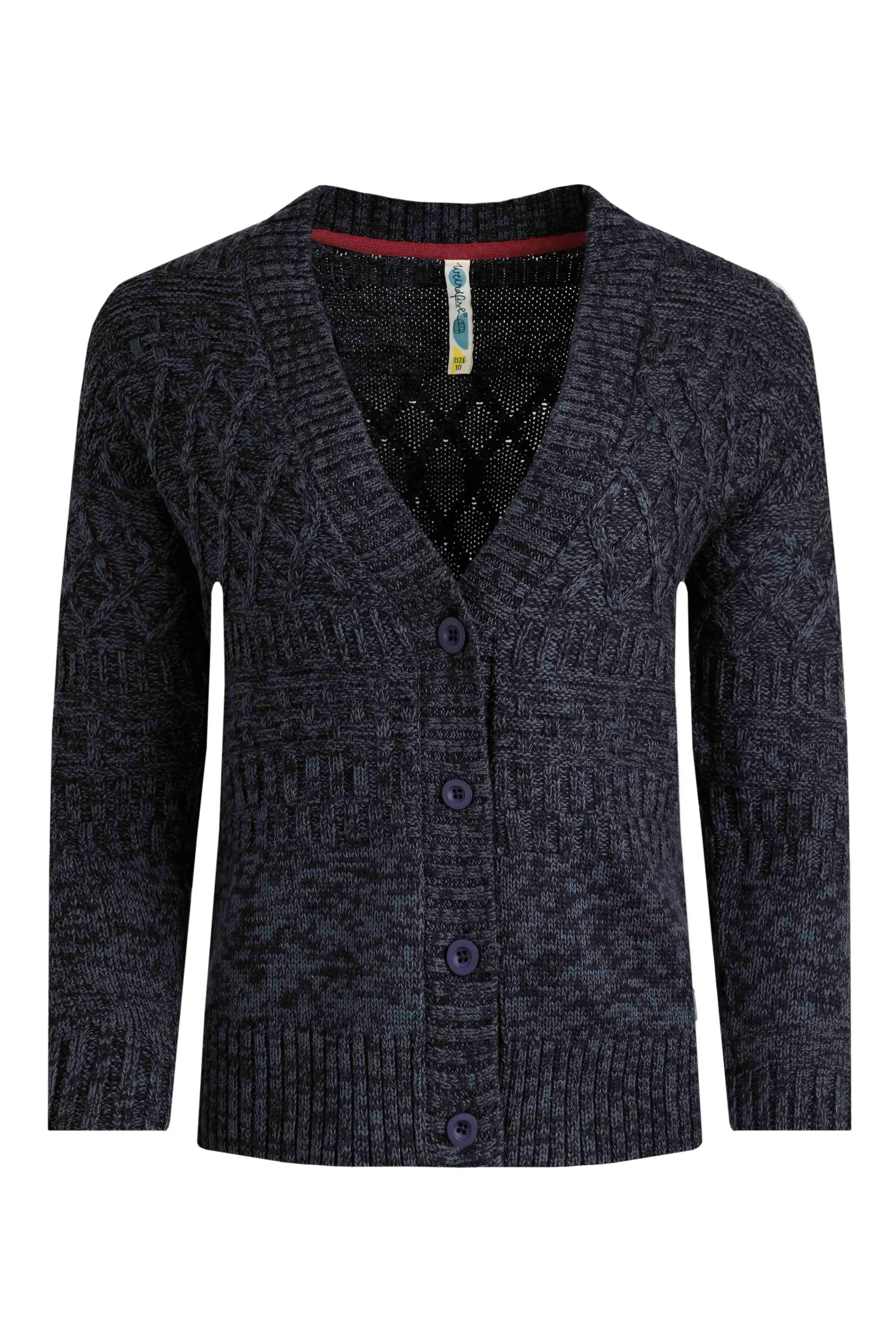 Weird Fish 12 Navy Amiens Eco Mixed Stitch Cardigan