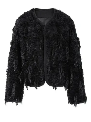 Wenkouban-Winter outfits Christmas Black Friday O-Neck Fringed Thick Fuzzy Short Coat