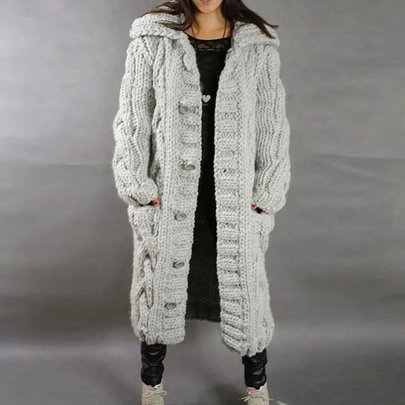 Women Autumn Winter Plus Size Long Button Knitted Cardigan Coat