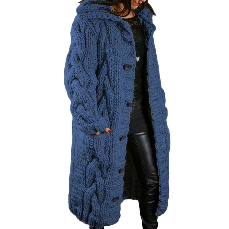 Women Autumn Winter Plus Size Long Button Knitted Cardigan Coat