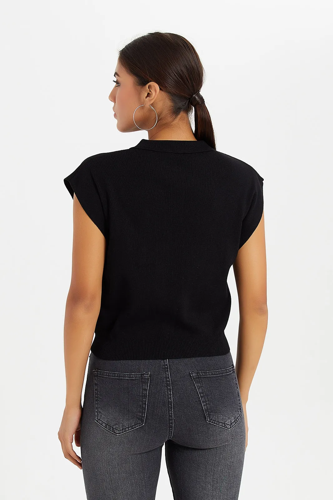 Women Black Plain Shirt Top