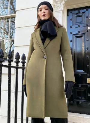 Women Wool Long Coat Green & Camel Color Style