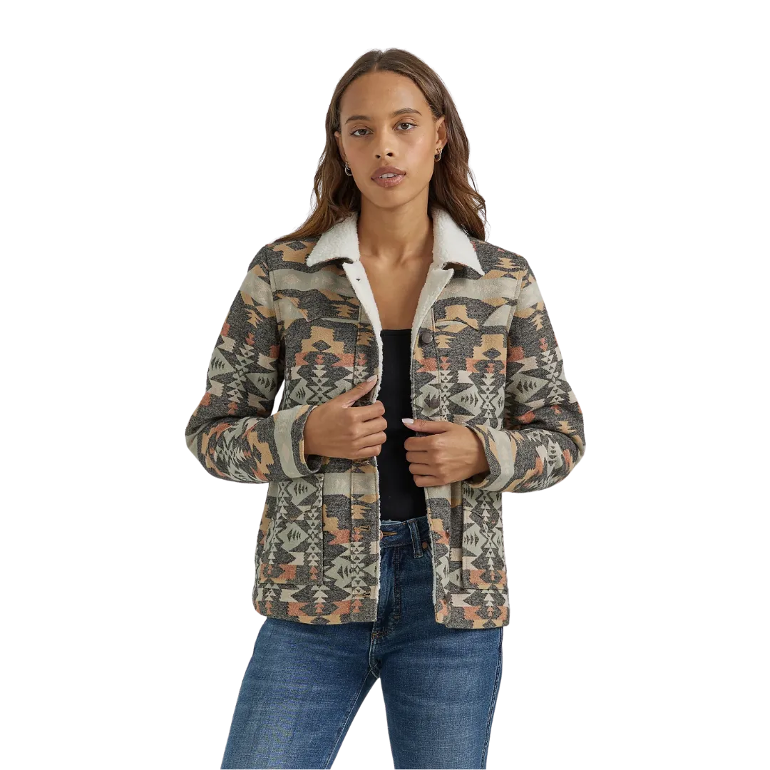 Wrangler Women's Sherpa Lined Southwestern Barn Grey Jacket