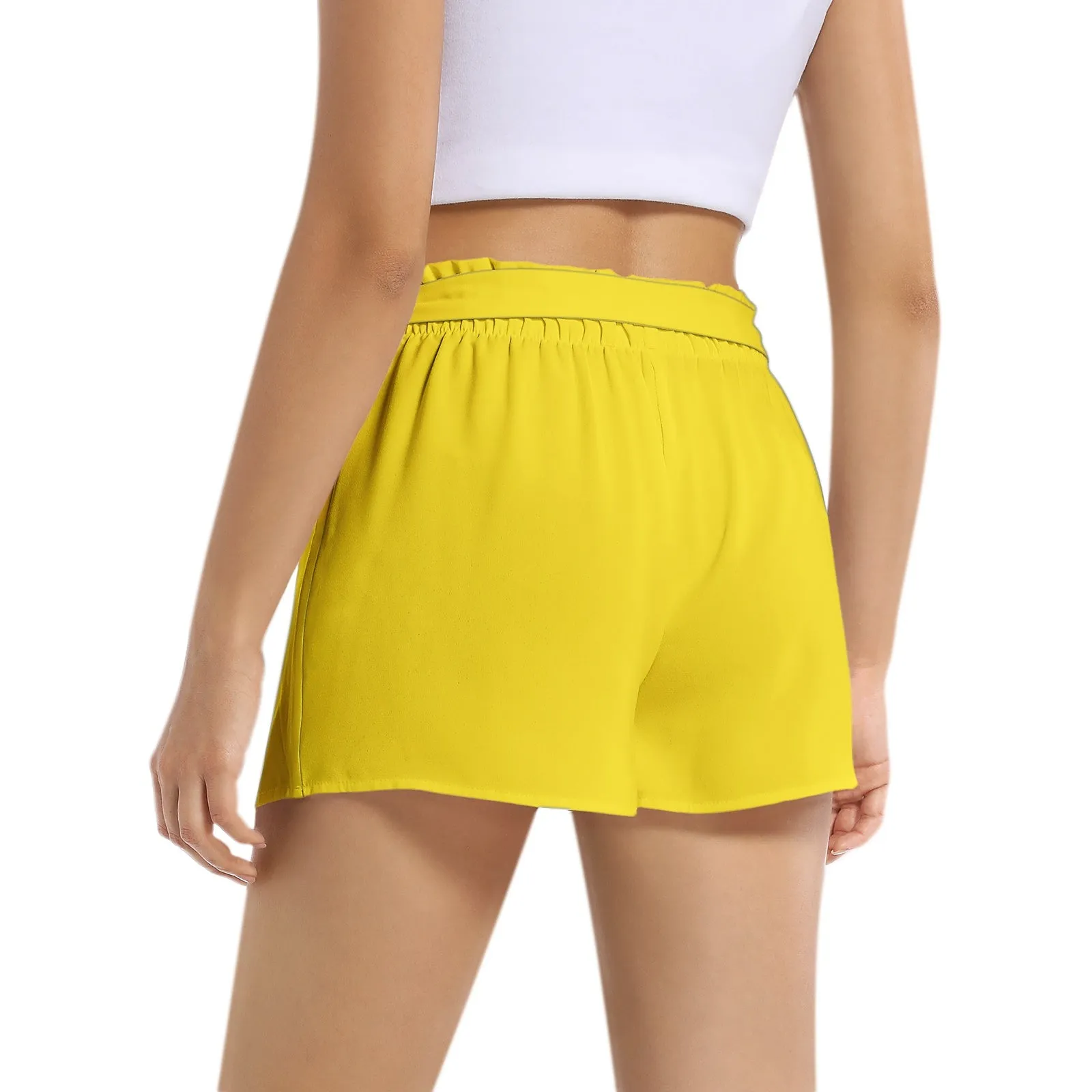 Yellow Print Women's Belted Short